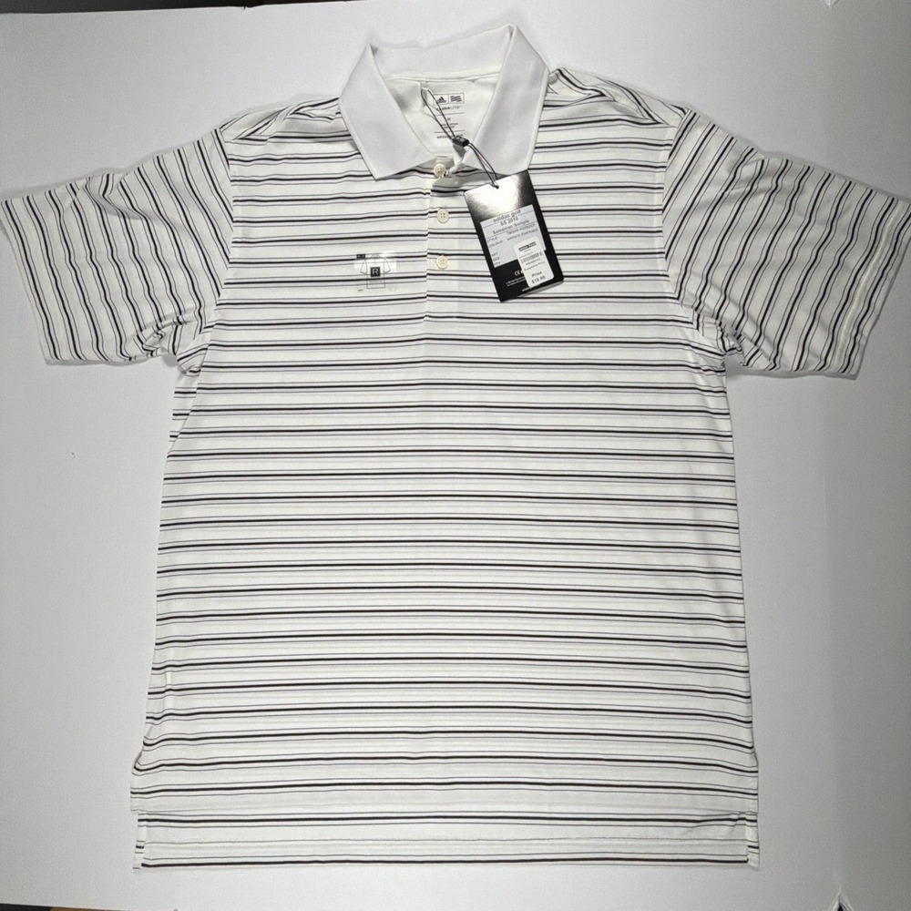 Adidas Polo Mens M Shirt Red Black Striped Climalite Short Sleeve Sporty